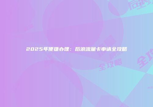 2025年便捷办理：后浪流量卡申请全攻略