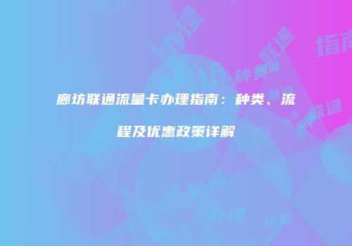 廊坊联通流量卡办理指南：种类、流程及优惠政策详解