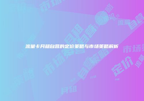 流量卡月租自营的定价策略与市场策略解析