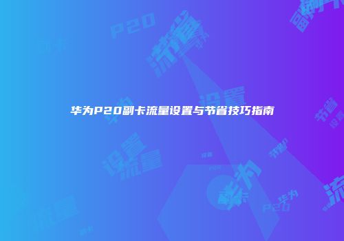 华为P20副卡流量设置与节省技巧指南