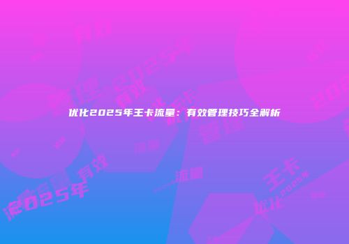 优化2025年王卡流量：有效管理技巧全解析