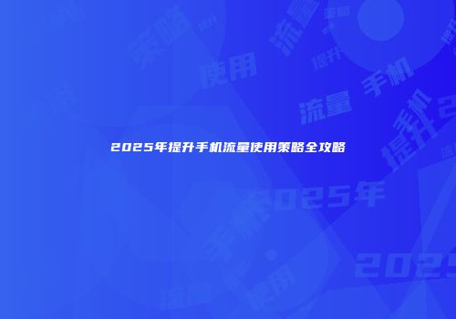 2025年提升手机流量使用策略全攻略