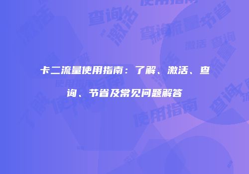 卡二流量使用指南：了解、激活、查询、节省及常见问题解答