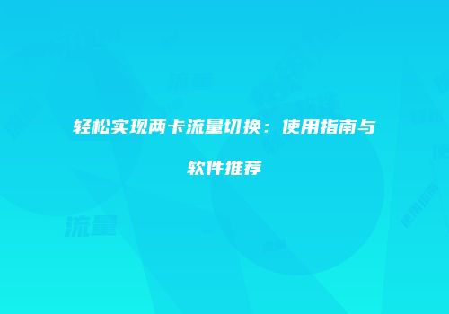 轻松实现两卡流量切换：使用指南与软件推荐