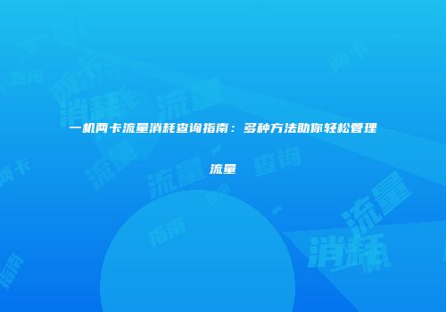一机两卡流量消耗查询指南：多种方法助你轻松管理流量