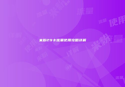 米粉29卡流量使用攻略详解