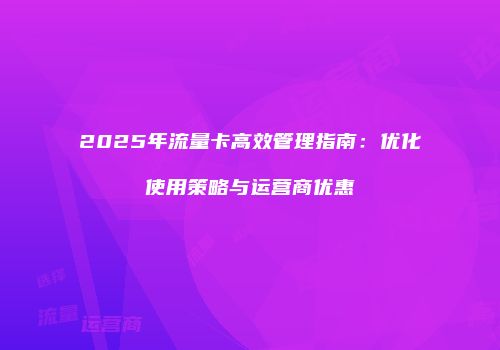 2025年流量卡高效管理指南：优化使用策略与运营商优惠