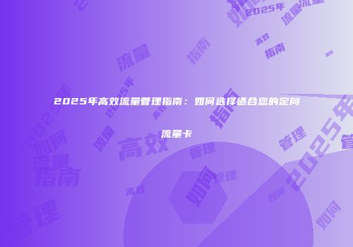 2025年高效流量管理指南：如何选择适合您的定向流量卡