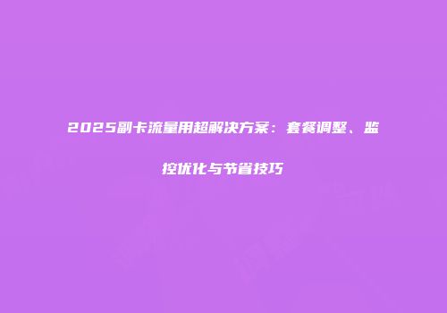2025副卡流量用超解决方案：套餐调整、监控优化与节省技巧