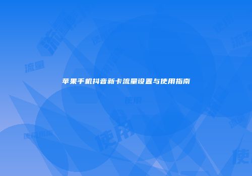 苹果手机抖音新卡流量设置与使用指南