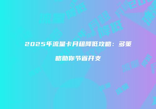 2025年流量卡月租降低攻略：多策略助你节省开支