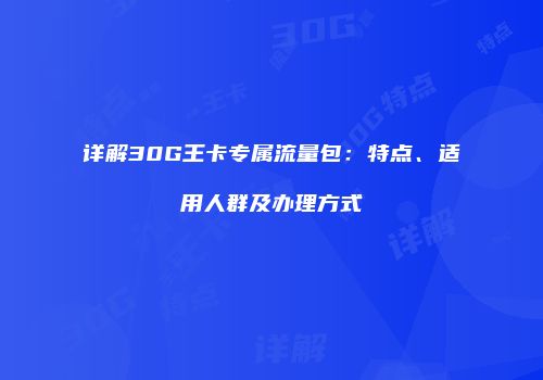 详解30G王卡专属流量包：特点、适用人群及办理方式