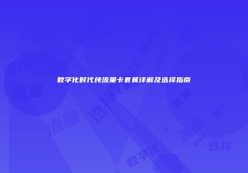 数字化时代纯流量卡套餐详解及选择指南