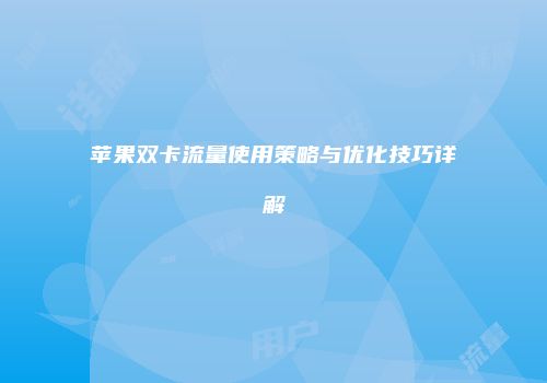 苹果双卡流量使用策略与优化技巧详解