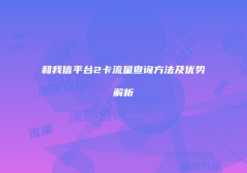 和我信平台2卡流量查询方法及优势解析