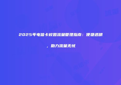 2025年电信卡校园流量管理指南：便捷透明，助力流量无忧