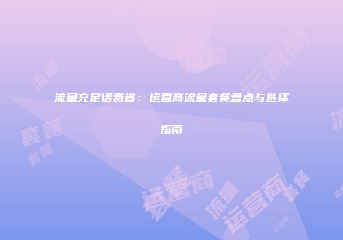 流量充足话费省：运营商流量套餐盘点与选择指南