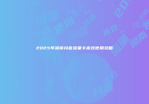 2025年湖南抖音流量卡高效使用攻略