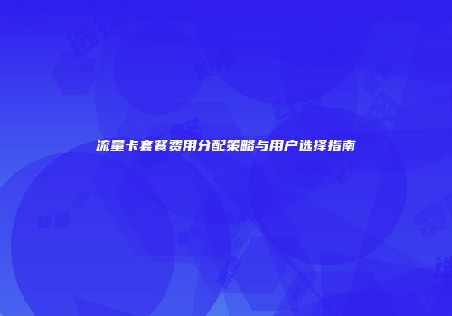 流量卡套餐费用分配策略与用户选择指南