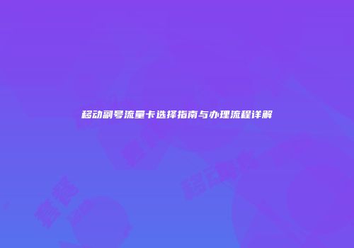 移动副号流量卡选择指南与办理流程详解