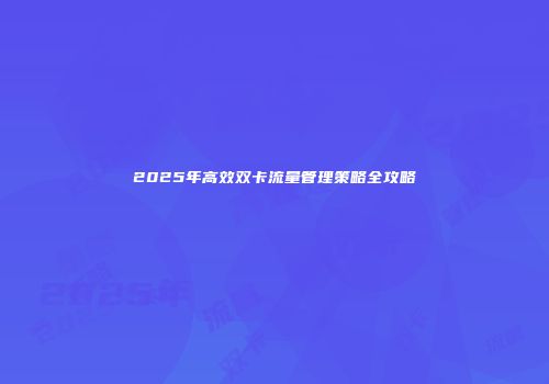2025年高效双卡流量管理策略全攻略