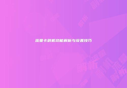 流量卡副机功能解析与设置技巧