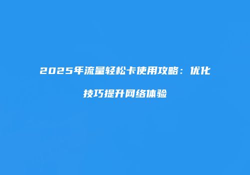 2025年流量轻松卡使用攻略：优化技巧提升网络体验