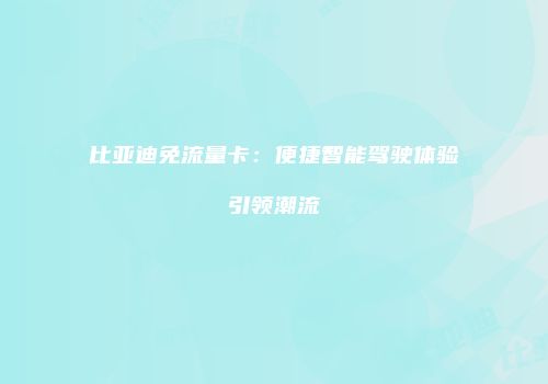 比亚迪免流量卡：便捷智能驾驶体验引领潮流