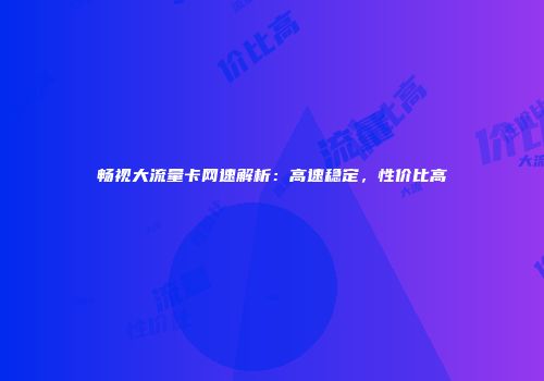 畅视大流量卡网速解析：高速稳定，性价比高
