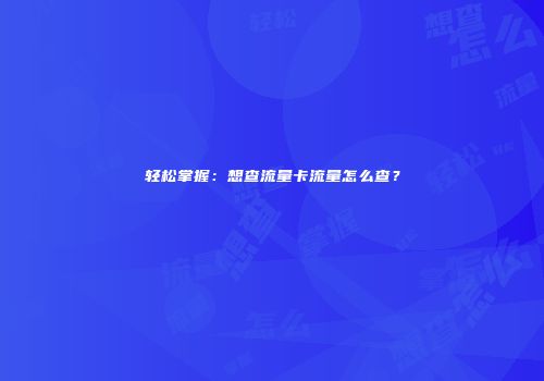 轻松掌握：想查流量卡流量怎么查？