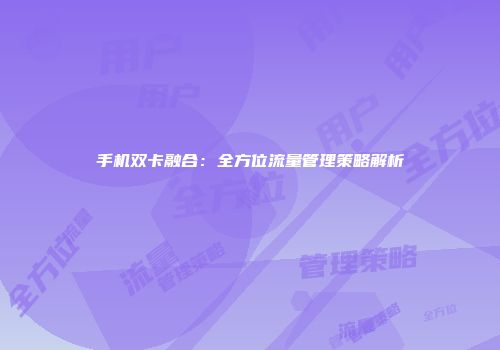 手机双卡融合：全方位流量管理策略解析