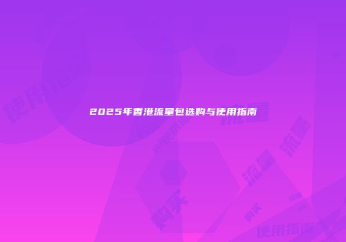 2025年香港流量包选购与使用指南