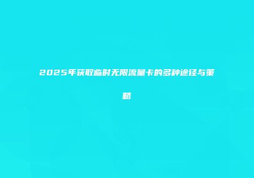 2025年获取临时无限流量卡的多种途径与策略