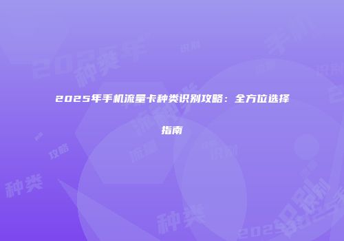 2025年手机流量卡种类识别攻略：全方位选择指南