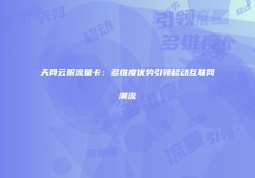 天网云服流量卡：多维度优势引领移动互联网潮流