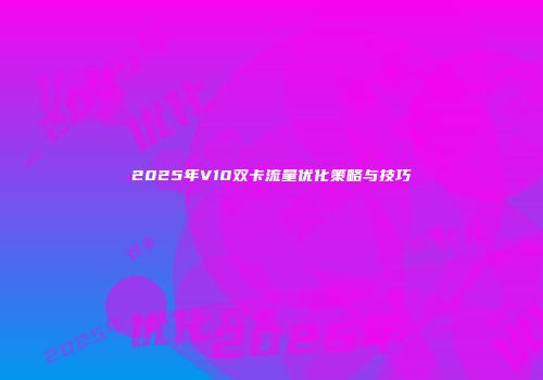 2025年V10双卡流量优化策略与技巧