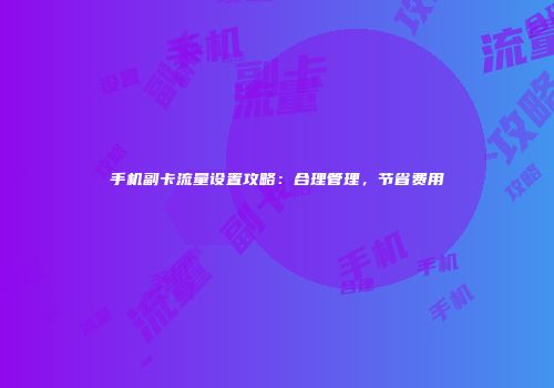 手机副卡流量设置攻略：合理管理，节省费用