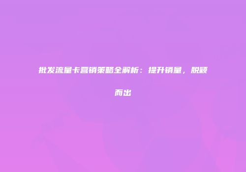 批发流量卡营销策略全解析：提升销量，脱颖而出