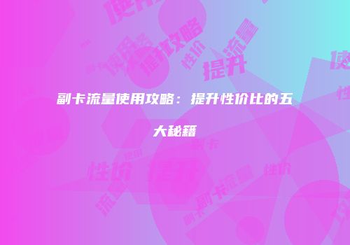 副卡流量使用攻略：提升性价比的五大秘籍
