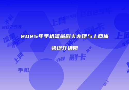 2025年手机流量副卡办理与上网体验提升指南