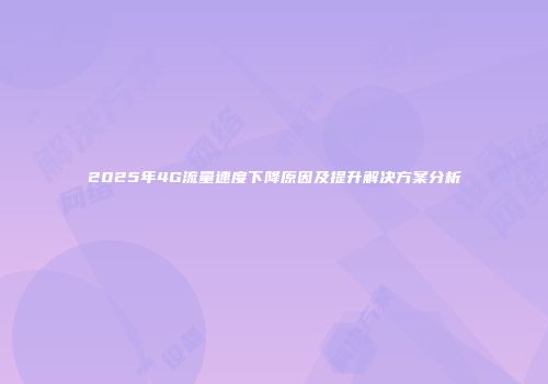 2025年4G流量速度下降原因及提升解决方案分析