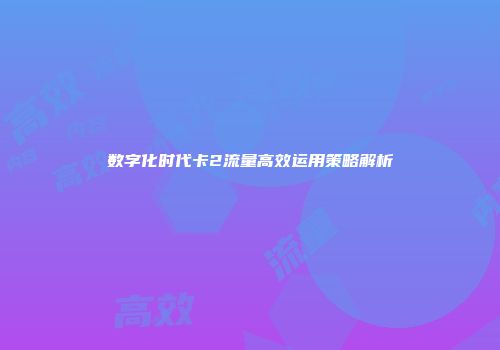 数字化时代卡2流量高效运用策略解析