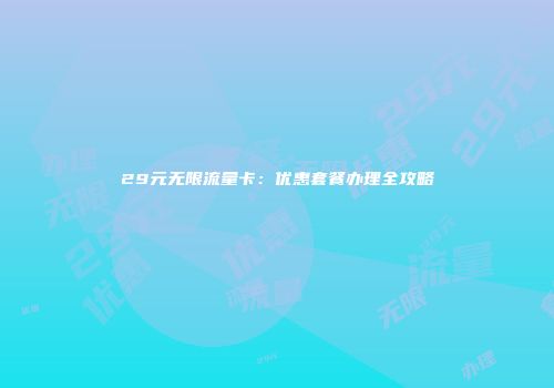 29元无限流量卡：优惠套餐办理全攻略