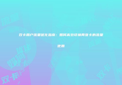 双卡用户流量优化指南：如何高效切换两张卡的流量使用