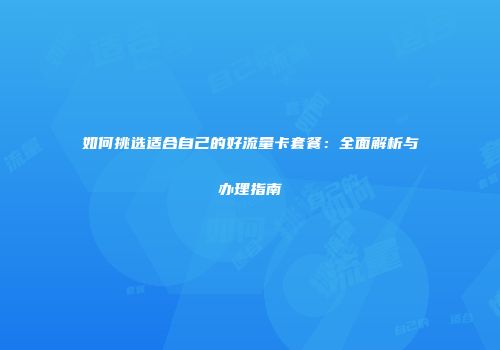 如何挑选适合自己的好流量卡套餐：全面解析与办理指南