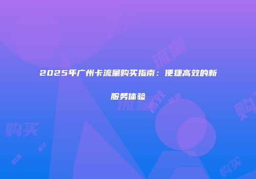 2025年广州卡流量购买指南：便捷高效的新服务体验