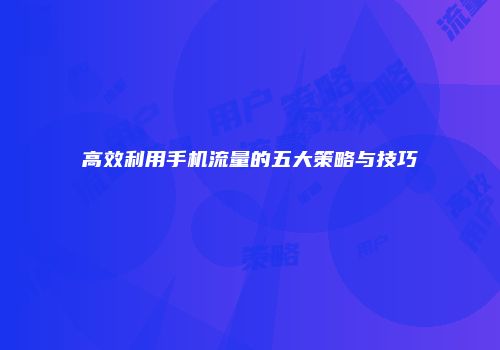 高效利用手机流量的五大策略与技巧