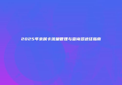 2025年亲属卡流量管理与查询多途径指南