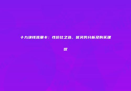 十九块钱流量卡：性价比之选，优劣势分析及购买建议