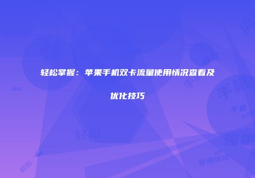 轻松掌握：苹果手机双卡流量使用情况查看及优化技巧